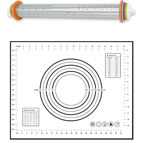 Adjustable Stainless Steel 17 INCH Rolling Pins Dough Roller And Pastry Mat for Baking Dough, Pizza, Pie, Pastries, Pasta