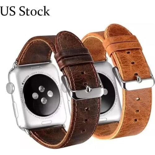 2018 New Genuine Leather Apple Watch Band 42mm 38mm Wristband with Retro Crazy Horse Texture for iWatch 1/2/3 Strap Brown