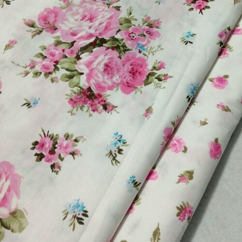 Romantic 50x160cm Pink Rose Flowers & All over small pink flowers Printed Cotton Fabricfor sewing clothes fabric cloth