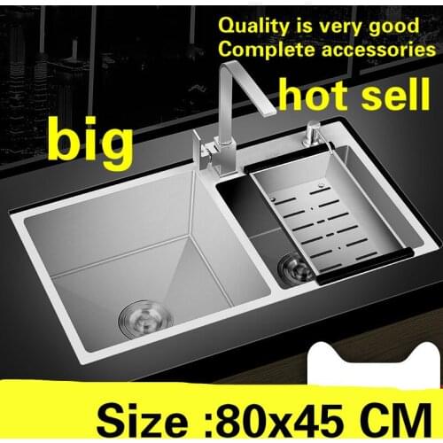 Free shipping Apartment 304 stainless steel kitchen manual sink double groove vogue do the dishes hot sell big 800x450 MM