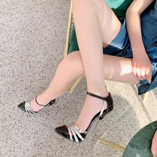 16CM Heels Women Sandals Size 46 Mixed Colors Show Model Party Stiletto Heel Ankle Strap 2021 Sandals Summer Shoes Women Pumps