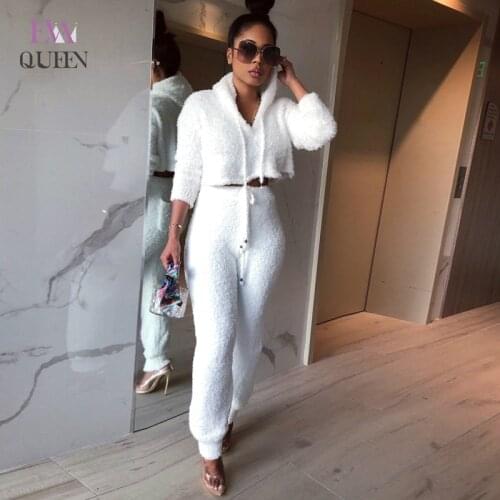 EvaQueen Sexy 2 Piece Set Women 2019 Winter Casual Solid Streetwear Matching Sets Outfit Two Piece Set Elegant Female Pants