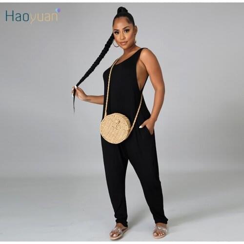 HAOYUAN Sexy Vest Pocket Jumpsuit Summer Clothes for Women Loose Vacation Outfits Sleeveless One Piece Night Clubwear Rompers