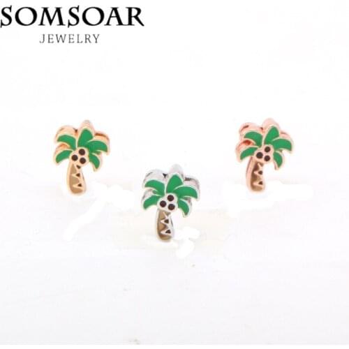 Somsoar Jewelry Coconut Tree oil drip charms fit Leather wrappable Mesh Stainless steel Bracelet Bangle 10pcs/lot