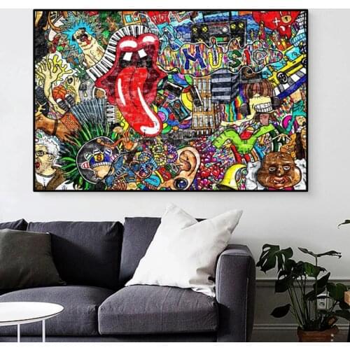 Modern street graffiti canvas painting abstract big tongue art wall prints and posters living room furniture decorative painting
