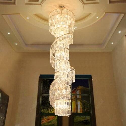 LED Modern Crystal Chandelier Long American Crystal Chandeliers Light Fixture Hotel Lobby Villa Stairway Home Indoor Lighting