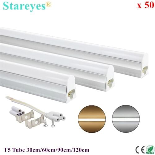 50 Pcs T5 LED Tube 5W 9W 14W 18W Fluorescent Integrated Bulb 30cm 60cm 90cm 120cm Wall Lamp Cabinet Kitchen Decoration Light