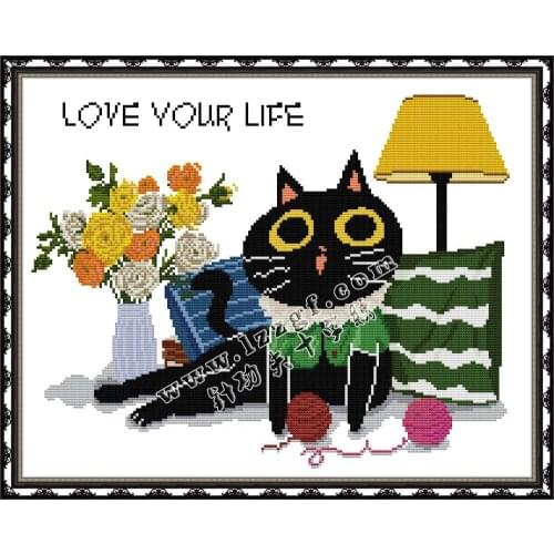 Everlasting Love Love Life-Black Cat Ecological Cotton Chinese Cross Stitch Kit DIY 11CT 14CT Stampted Wedding Home Decoration