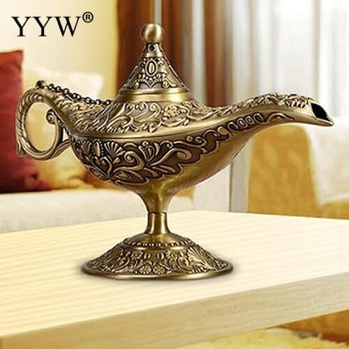Magic Lamp Fairy Tale Aladdin Magic Lamp Tea Pot Genie Lamp Vintage Toy For Home Decor Ornaments Zinc Alloy Decoration Model