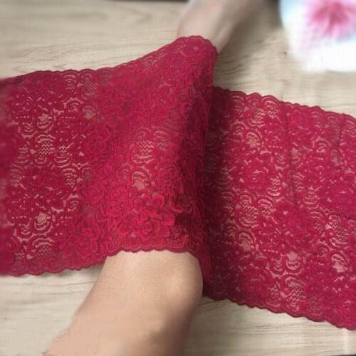1Meter/lot 30cm extra wide dark red wine red stretch embroidery lace ladies dress skirt wrapped chest lace SC464
