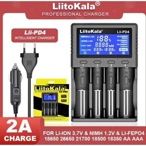 Liitokala Lii-PD4 3.7V 3.2V 1.2V battery charger LCD display 18650 21700 26650 20700 18350 26700 AA AAA etc Test capacity