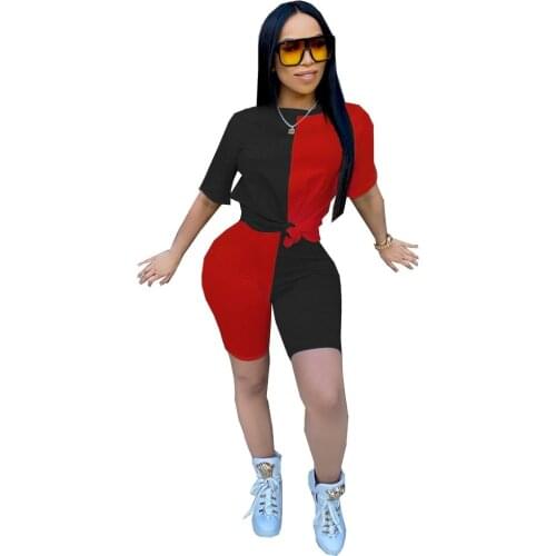 Women Sets Summer Tracksuits Patchwork Sportswear Tshirt Tops+Shorts Suit Two Piece Set Club Party 2 Pcs Sexy Outfit