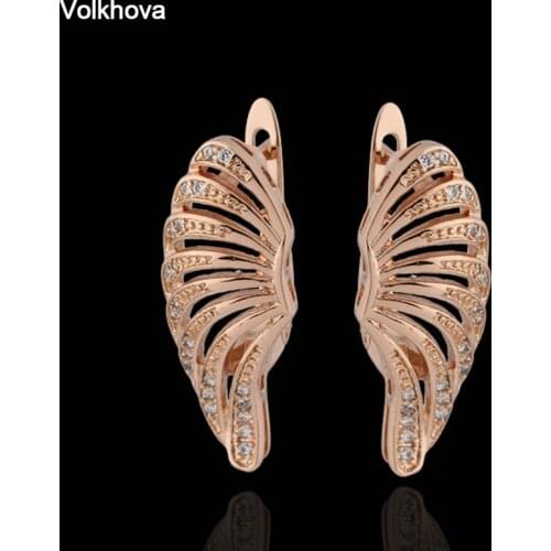 Fashion Wing shape 585 Rose Gold Color Stud Earrings Jewelry Vintage Cubic Zirconia Wedding For Women Top Quality