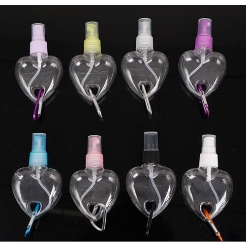1Pcs 50ML Plastic Loving Heart Spray Bottle Carabiner Hook Bottle Travel Carry
