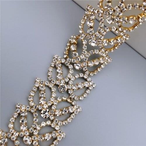 1 yard Gold Leaf Rhinestone Crystal Chain Bling Diamond Metal Trim Ribbon Clothing Accessories Dress Shoe Decorative 3.5cm wide