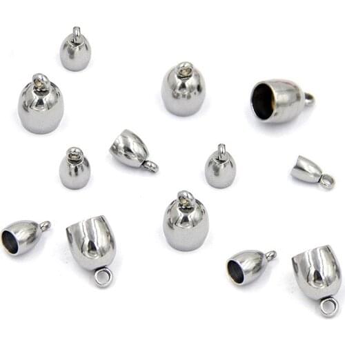 10pcs/lot 3/4/5/6/7mm Stainless Steel End Beads Caps Leather Cord Necklace Bracelet Silver Tone Tassel for Diy Jewelry Making