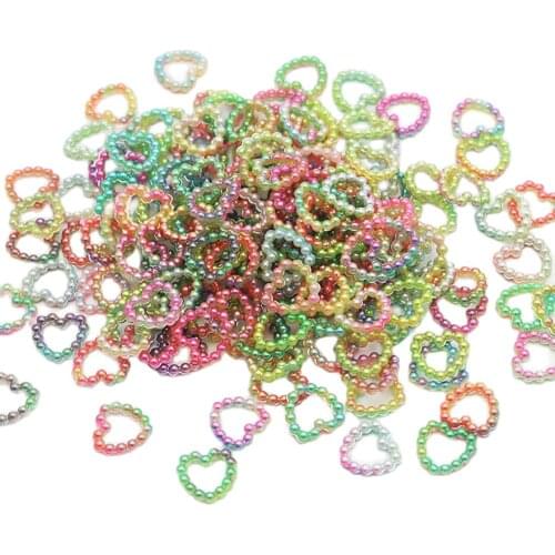 100pcs Hollow Heart Pearl Kawaii Charm for Nail Decoration 10x11mm Rainbow Pastel Pearl DIY Crafts Nail Jewelry Accessories