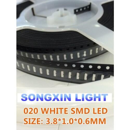 2000PCS 020 White 3806 3810 Side View SMD/SMT Original SMD led side view 020 white LED lamp light 1800-2500MCD 3.8*1.0*0.6mm