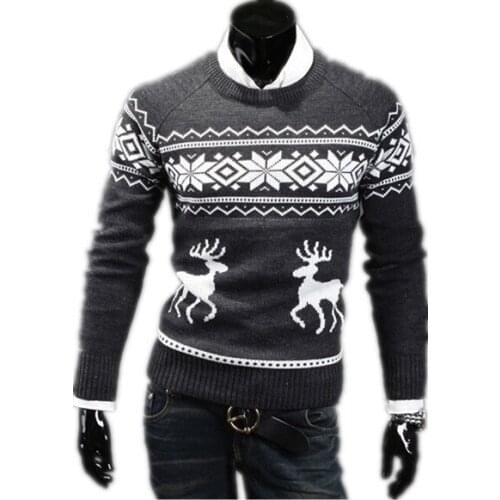 2015 Top quality Autumn Winter Slim Round Neck mens sweaters Stylish Trendy sweater The deer pattern Pullover Sweater
