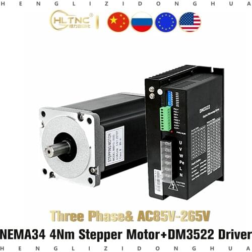 3Phase NEMA34 86mm 4N.m AC Stepper Motor CNC Stepper Motor 86BYGH350B 1.2Degree 2.1A+ Drive kits With Driver DM3522 for cnc