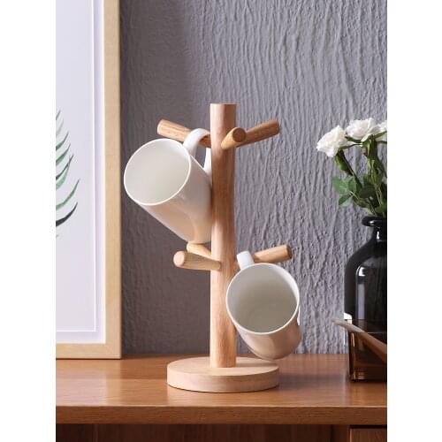 6 Hooks Wood Cup Holder Kitchen Storage Drain Rack Wine Glass Holder Coffee Mug Storage Rack Drainer Shelf Organizer