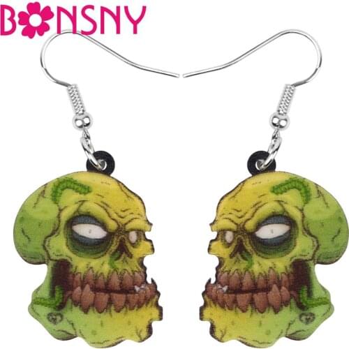 Bonsny Acrylic Halloween Zombie Skull Skeleton Head Earrings Drop Dangle Festival Decoration Jewelry Women Girls Teen Party Gift