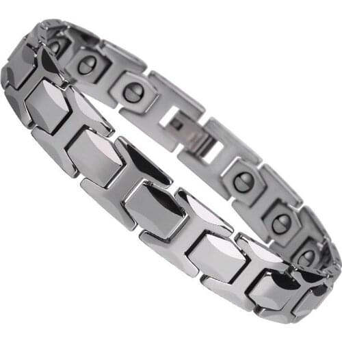 Free Shipping Hot Selling Mens Silver Tone Tungsten Carbide Bracelets Fashion Tungsten Bracelet Inlay Magnetic Stone for Health