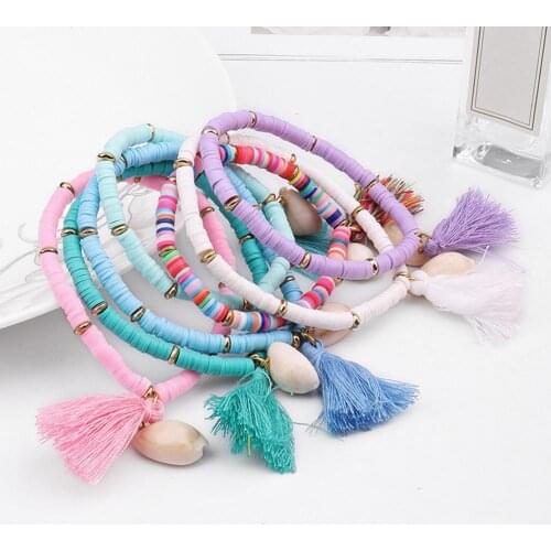 Cute Bangle Multi-color Shell Tassel Charm Rope Chain Bracelet Women Jewelry Gift Summer Beach Boho Jewelry Gift