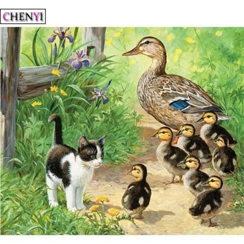 CHENYI 5D Diamond Embroidery Animal Duck Cross Stitch DIY Diamond Painting Cat Diamond Mosaic Rhinestones Home Decor Love Gift