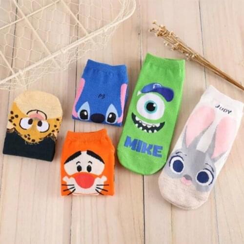 Disney Stitch Kids Cotton Socks Boys Breathable Mesh Short Socks Child Girls Cartoon Animal Unisex Boat Socks For Chidren 12Yrs