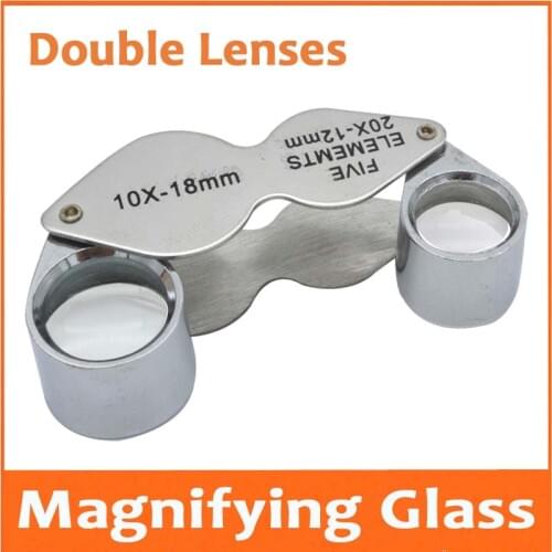 Hot 10X 20X Metal Twins Magnifying Glass Double Lens Jewelers Loupe Pocket Magnifier Jewelry Gem Identifying Type Inspecting