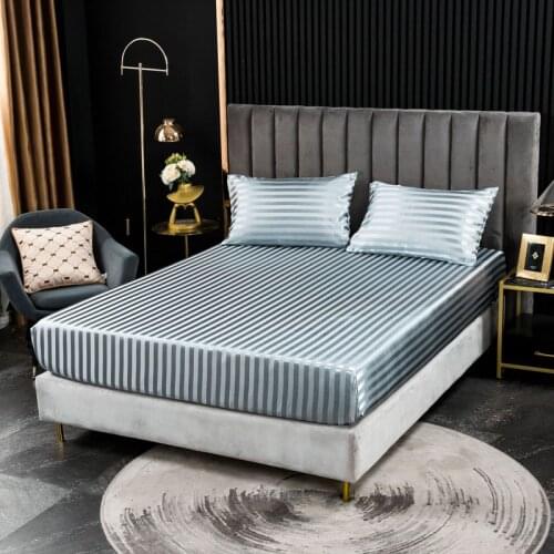 Good Quality Soft Satin Silk Mattress Cover Double Queen Size Jacquard Satin Stripe Bed Fitted Cover All-inclusive Bed Cover