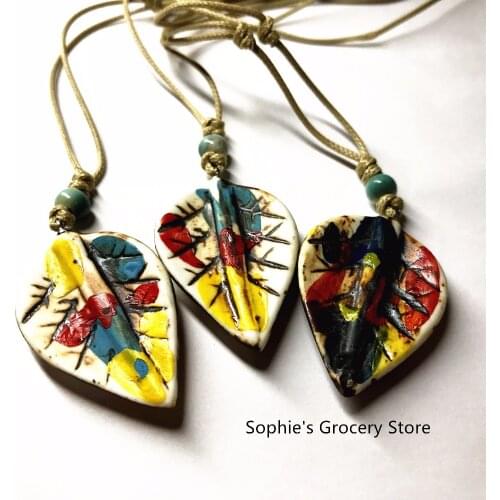 Ceramic Long Necklaces Handmade Leaves Pendants National Style New Fashion Jewelry Vintage Accessories