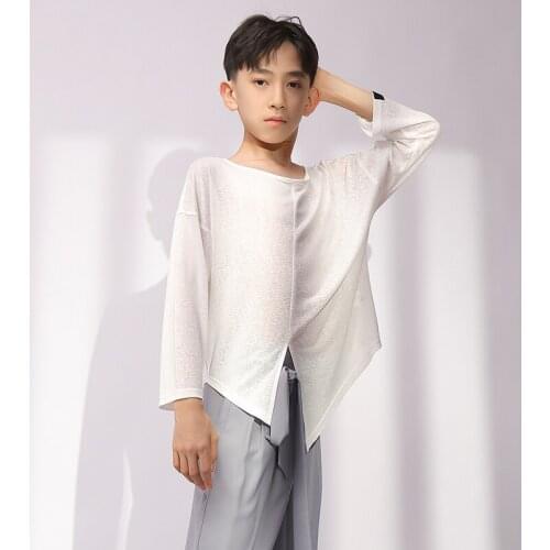 Boys Latin Dance Costumes Practice Clothes Autumn Winter Loose Training Tops Kids Long-Sleeved Latin Performance Clothes DN9873