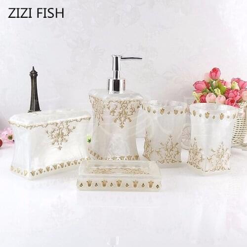 Beautiful butterfly floral 5PCS Resin Bathroom Accessories Set Soap Dispenser/Toothbrush Holder/Tumbler/Soap Dish white
