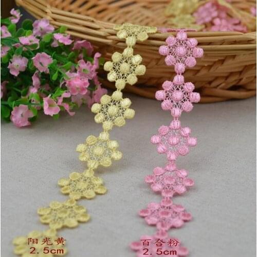 10 Meters/lot 2.5cm Width Good quality Yellow Pink Venice Lace Trim Wedding DIY Crafted Sewing Flower Venise Lace Trim Fabric