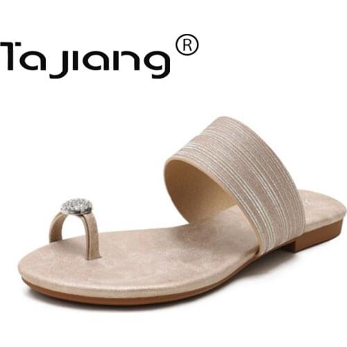 Ta Jiang Summer womens sandals fashion metal decoration flip flops ladies beach flat flip flops sandals T0338