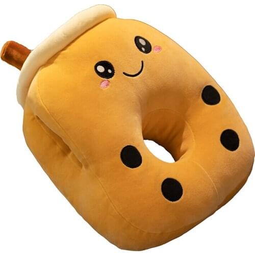 Cute Soft Cartoon Bubble Tea Cup Nap Pillow Plush Toys Stuffed Fruits Drink Pillow Tube Adorable Back Cushion Funny Boba Food