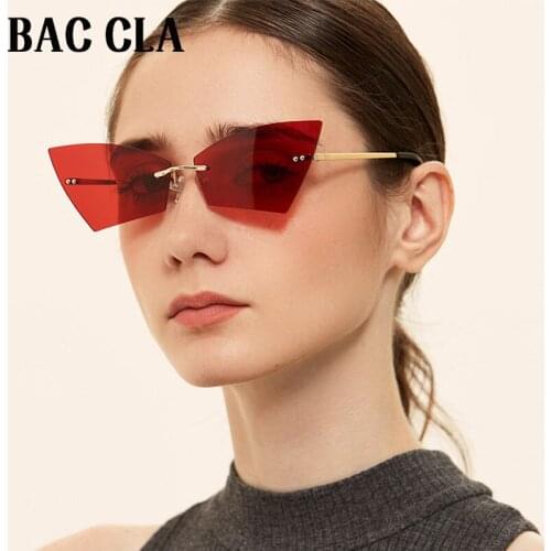BAC CLA Fashion Rimless Unique Cat Eye Colorful Sunglasses Women Vintage Clear Ocean Lens Eyewear Shades UV400 Men Sun Glasses