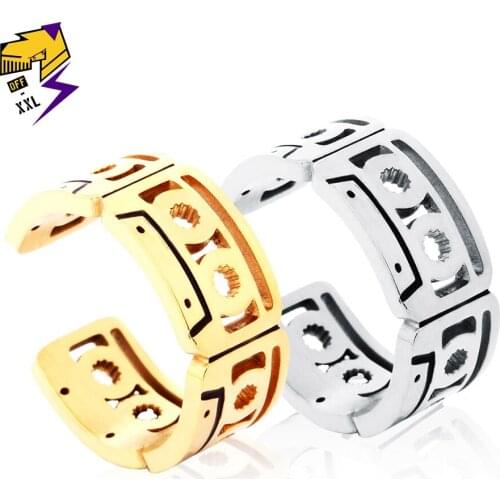 Hip Hop Cassette Tape Biker Rings Men Jewelry 316L Stainless Steel Gold Silver Color Opened Rings for Women New Fashion Bijoux