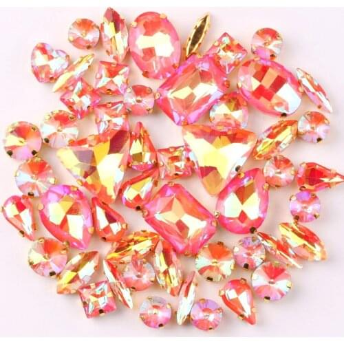 Gold claw setting 50pcs/bag shapes mix jelly candy Orange AB glass crystal sew on rhinestone wedding dress shoes bags diy