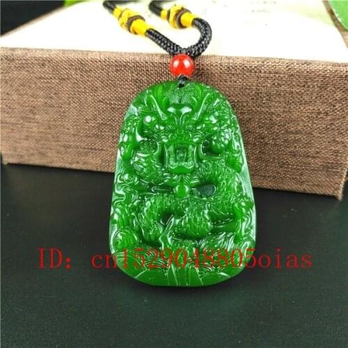 Natural Green Chinese Jade Dragon Pendant Necklace Fashion Charm Jewelry Carved Amulet Gifts for Women Men