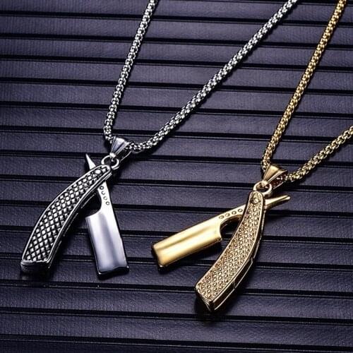 New Trendy Haircut Razor Shape Pendant Necklace Mens Necklace Fashion Metal Sliding Pendant Accessories Party Jewelry Gift