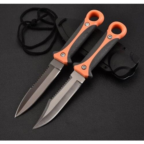 New Fixed Blade Knives Diving Straight knife With Rubber Handle Outdoor Survival Camping Tactical Knife with ABS Case Sheath