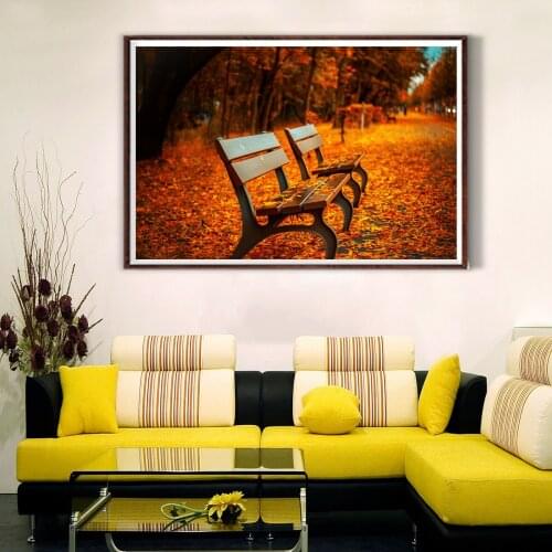 Autumn Park Bench Scenery Poster Canvas Print Painting Wall Art Living Room Home Decoration