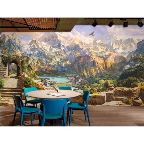 Custom photo 3d wallpaper European-style mountain scenery decoration painting 3d wall mural wallpaper for living room