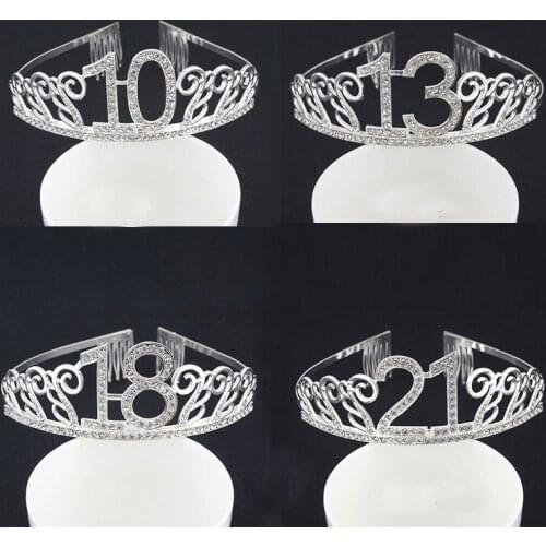 Alloy Rhinestone Wreath Headband for Girls Hair Hoop Birthday Crown Hat Party Decorations Princesse 10 16 18 20 30 40 50