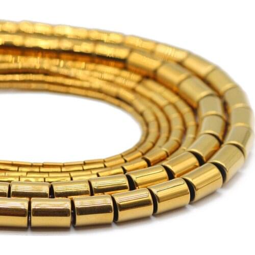 Hematite Natural Stone Gold Cylinder Round Shape 4x1/5x3/6x4/8x6MM Spacers Loose Beads For Jewelry Making Handmade DIY Bracelets