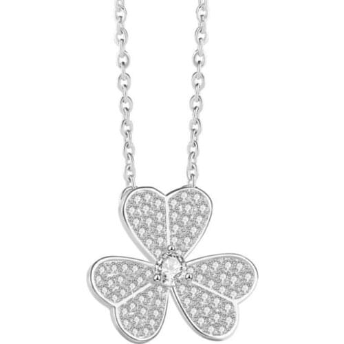 Romantic Zircon Clover Pendant Necklace Female Jewelry Trendy Silver 925 Girl Clavicle Necklace Princess Bijou Gift Tracked Fast
