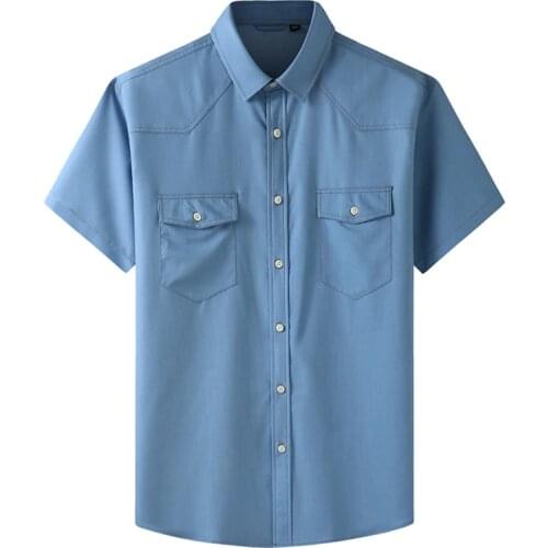 2021 summer new Plus large size XXL -10XL Mens stretch denim short sleeve shirt Business casual mens thin shirt